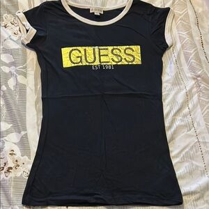 Guess Black Tee with Vibrant Gold Logo